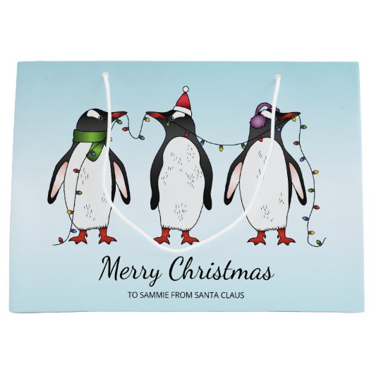Drei festliche Weihnachtspinguine mit individuelle Große Geschenktüte (Vorderseite)