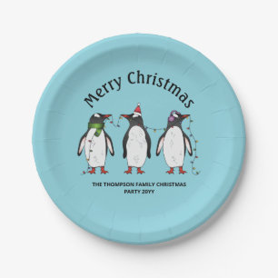 Drei festliche Weihnachtspinguine mit individuelle Pappteller