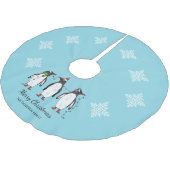 Drei festliche Weihnachtspinguine mit individuelle Polyester Weihnachtsbaumdecke (Schrägansicht)