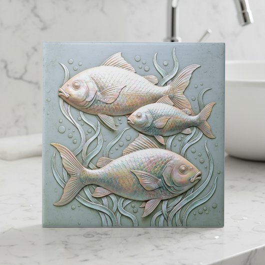 Drei Fisch Opalescent Bas Relief D1221 Fliese