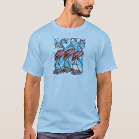 Drei Flamingos mit Blumen T-Shirt (Vorderseite)