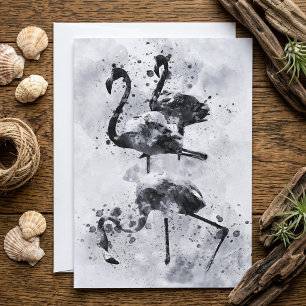 Drei Flamingos Schwarz und Weiß Aquarell Dankeskarte