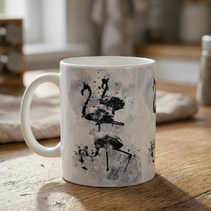 Drei Flamingos Schwarz und Weiß Aquarell Kaffeetasse