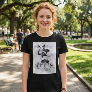 Drei Flamingos Schwarz und Weiß Wasserfarbe T-Shirt