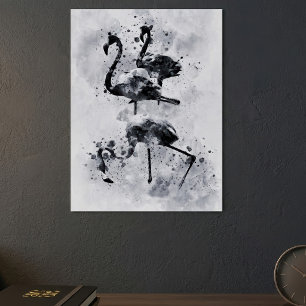 Drei Flamingos Schwarz-Weiß-Aquarell Poster