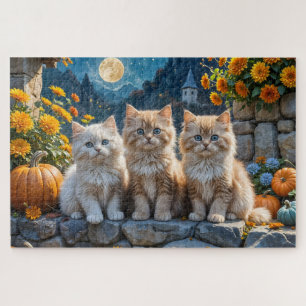 Drei flauschige Herbstkätzchen mit Pumpkins und Mu Puzzle