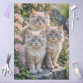 Drei flauschige Kätzchen mit rosa Mums Seidenpapier (Basteln)