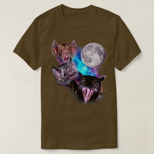 Drei Fledermäuse heulen am Mond T-Shirt (Design vorne)