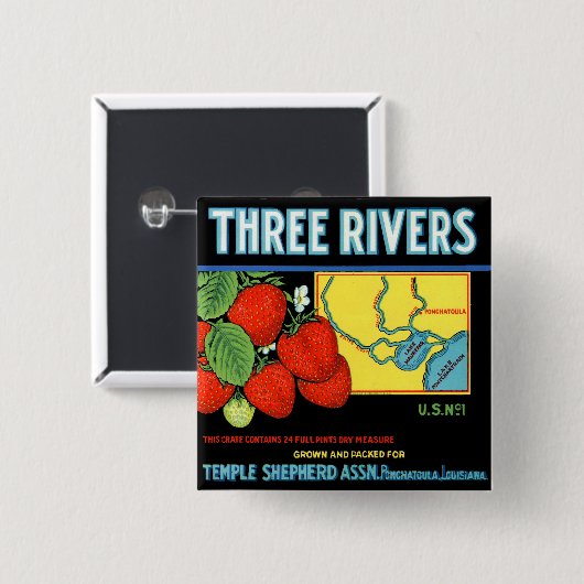 Drei Flüsse Erdbeeren Button (Vorne & Hinten)