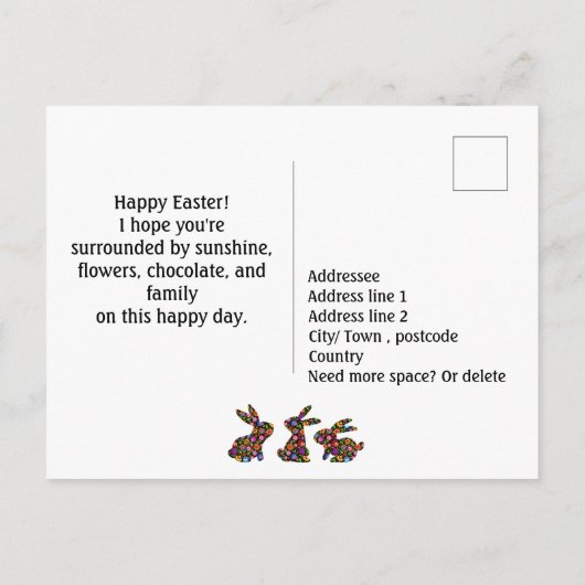 Drei Folklore Osterbunnies Postkarte (Rückseite)