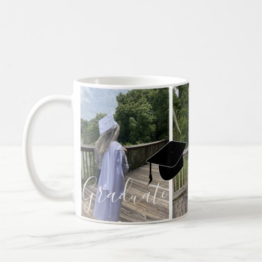 Drei Foto Abschluss Collage Script Tasse (Links)