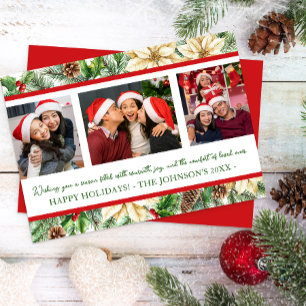 Drei-Foto-Aquarell-Botanik-Weihnachtskarte Feiertagskarte