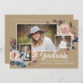 Drei-Foto-Blumentypografie-Graduierungspartei Einladung (Vorne/Hinten)