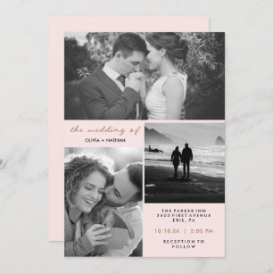 Drei Foto Blush and Imitate Rose Gold Hochzeit Einladung