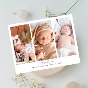 Drei-Foto-Collage Elegante Schrift Baby Shower Postkarte