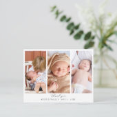 Drei Foto Collage Elegantes Script Baby Shower Postkarte (Stehend Vorderseite)