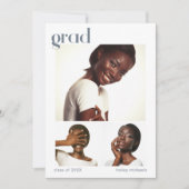 Drei Foto Collage Graduation Party Blue Einladung (Vorderseite)