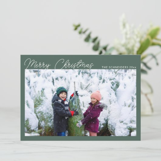 Drei Foto Collage Green Script frohe Weihnachten (Stehend Vorderseite)