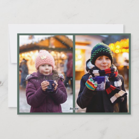 Drei Foto Collage Green Script frohe Weihnachten (Rückseite)