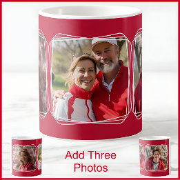Drei-Foto-Collage Modern Rot C81 & Weiß Mutter Kaffeetasse