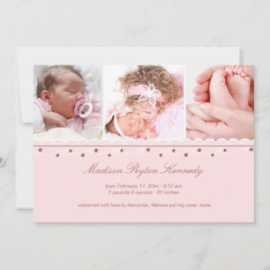 Drei Foto-Girlanden-Mädchen-Geburts-Mitteilung Ankündigung