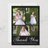 Drei Foto Grüne Erste Kommunion Schwarz Dankeskarte (Vorderseite)