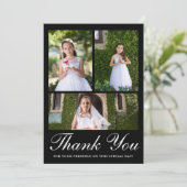 Drei Foto Grüne Erste Kommunion Schwarz Dankeskarte (Stehend Vorderseite)