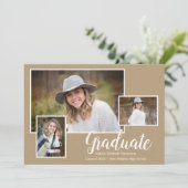 Drei-Foto-Kraft-Typografy Graduation Party Einladung (Stehend Vorderseite)