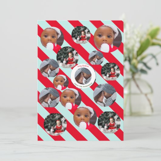 Drei Foto Personalisiert Blue Strip Fab Weihnachte Einladung (Stehend Vorderseite)