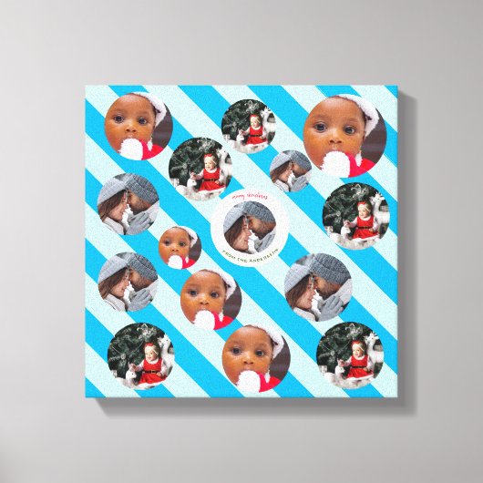 Drei Foto Personalisiert Blue Strip Fab Weihnachte Leinwanddruck (Vorderseite)