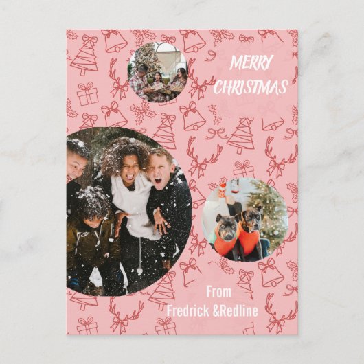 Drei Foto Pink Whimsical Postkarte (Vorderseite)