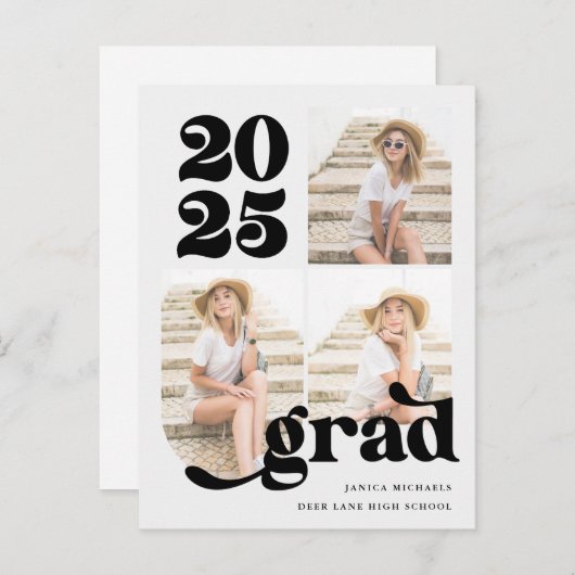 Drei-Foto-Retro-Typ-2025-Graduationspartei Ankündigungspostkarte (Vorne/Hinten)