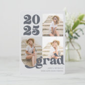 Drei Foto Retro Type Blue Graduation Party Einladung (Stehend Vorderseite)