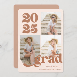 Drei Foto Retro Type Terracotta Graduation Party Einladung