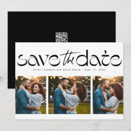Drei Foto schlicht moderne trendy Schwarz-weiß Save The Date