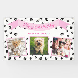 Drei Foto Schwarze Paw Prints Rosa Pet Geburtstag Banner