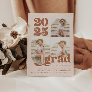 Drei Foto Terracotta Retro Type Graduation Party Magnetkarte