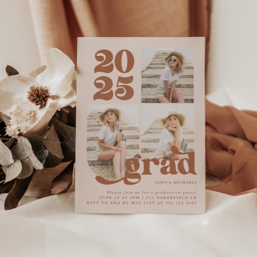 Drei Foto Terracotta Retro Type Graduation Party Magnetkarte