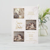 Drei Foto Verlobung Ankündigung Imitat Marmor (Stehend Vorderseite)