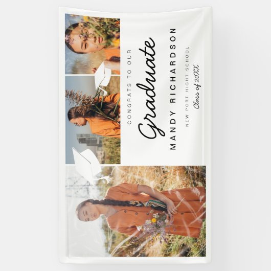 Drei FotoCollage-Glückwünsche zum Graduate White Banner (Vertikal)