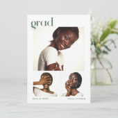 Drei Fotocollage Graduation Party Green Einladung (Stehend Vorderseite)