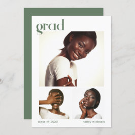 Drei Fotocollage Graduation Party Green Einladung