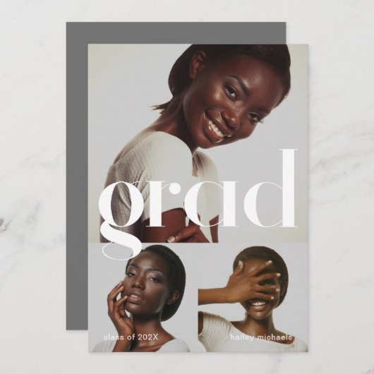 Drei Fotocollage Gray Graduation Party Einladung (Vorne/Hinten)