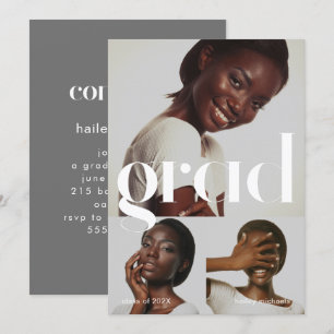 Drei Fotocollage Gray Graduation Party Einladung