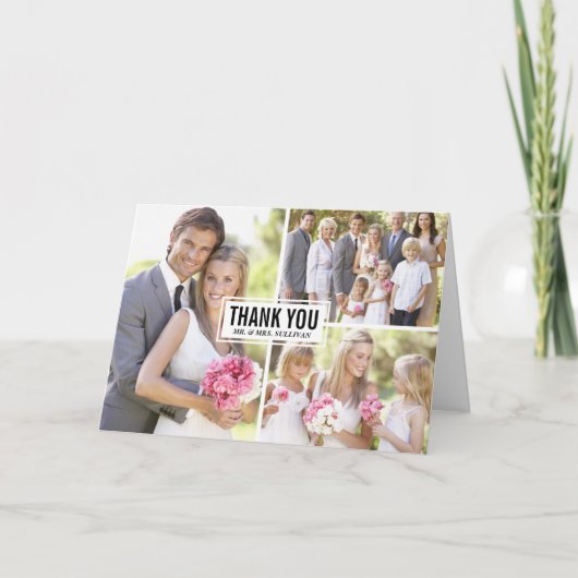 Drei Fotocollage Hochzeit Danke Karte (Vorderseite)