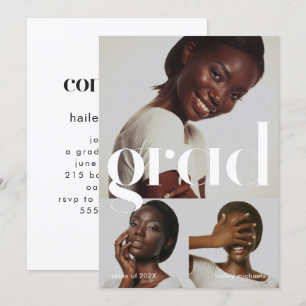 Drei Fotocollage Schwarz-weiß Graduierungsparty Einladung