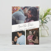 Drei FotoCollagen Moderne Blumenwelt Save the Date Ankündigung (Stehend Vorderseite)