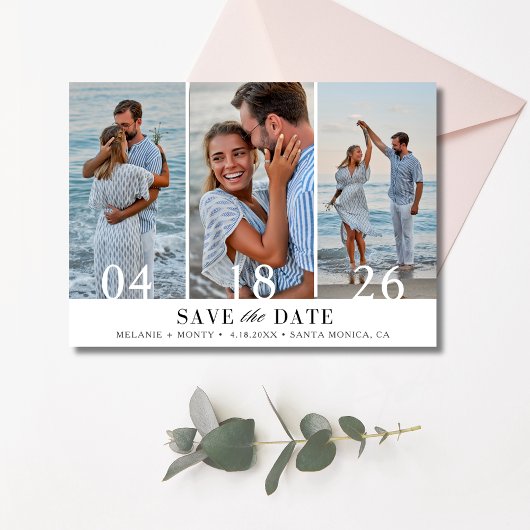 Drei Fotokollagen Hochzeit speichern das Datum Save The Date