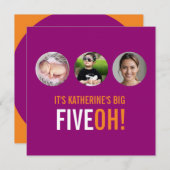 Drei Fotos 50. FIVEOH! Foto Geburtstag einladen Einladung (Vorne/Hinten)