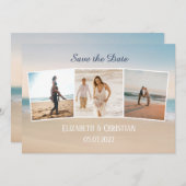 Drei Fotos am Strand elegant Save the Date Einladung (Vorne/Hinten)
